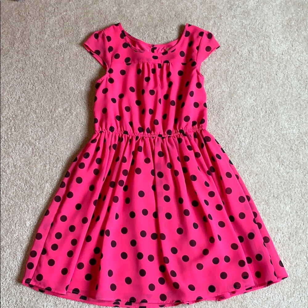 Girls Pink Dress with black polka dots